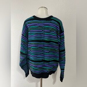 Vintage Hoopla World Striped Crew Neck Sweater Size Large